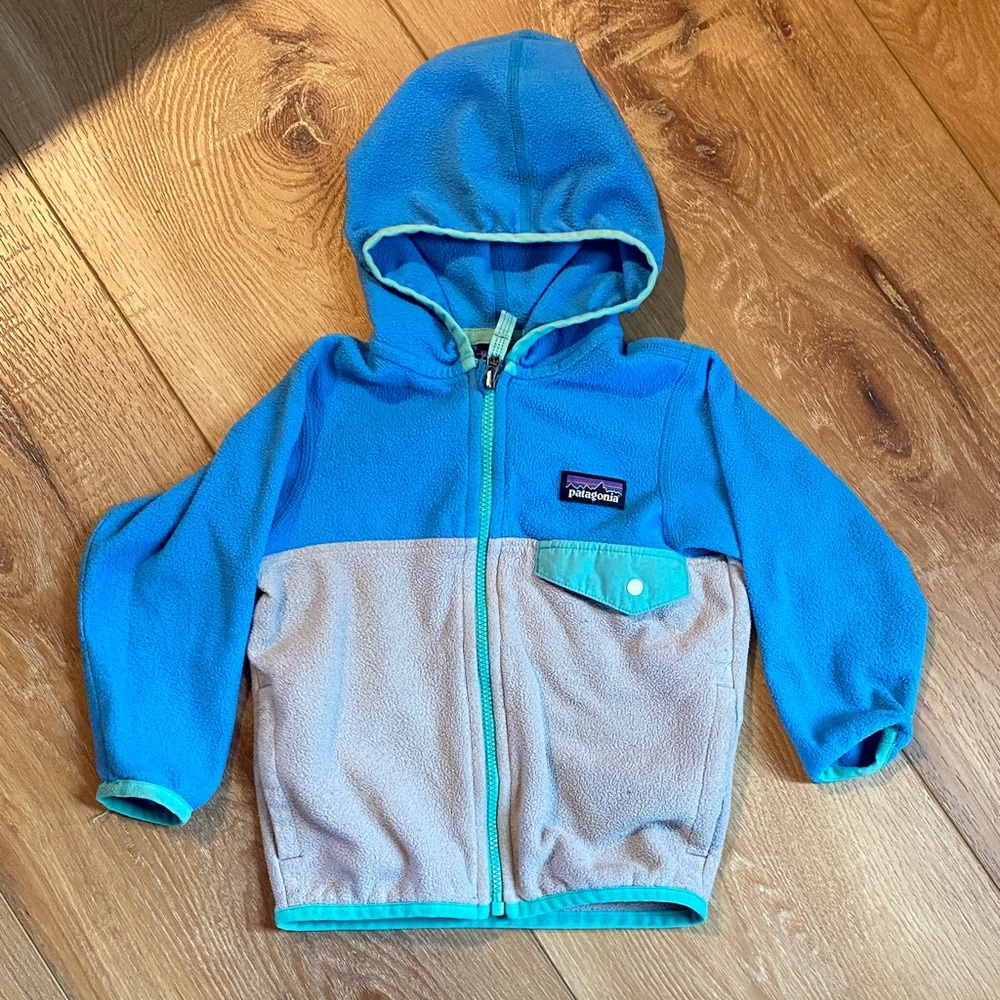 Patagonia Kids' Aqua and Beige Fleece Hoodie